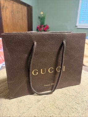 Gucci Brown Paper Gift Bag with Gold Logo